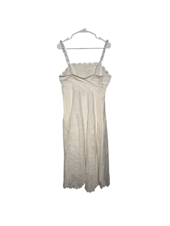 Farm Rio Off-White Richilieu Eyelet Scalloped Midi Dress Women's Size Large NWT! - Picture 6 of 6
